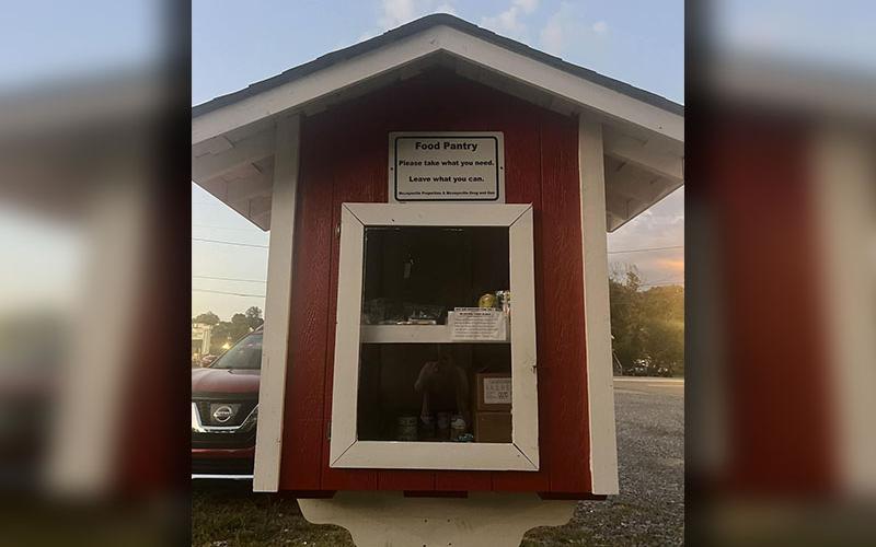 This small food pantry is located behind McCaysville Drug &amp; Gun. It relies on donations to keep stocked.