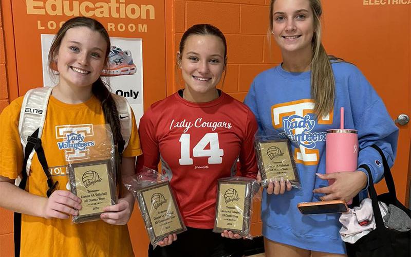 Copper Basin High School’s Lady Cougars volleyball team recently had three members selected for the All-District team for the 2024 volleyball season. Pictured, from left, are Riley Akens, Kendra Deal and Alexis Hyatt.