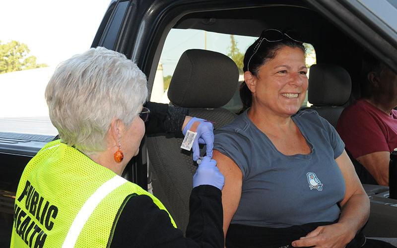 Cathy receives her flu shot at the North Georgia Health District’s Annual Drive-Thru Flu Shot Clinic in Blue Ridge.