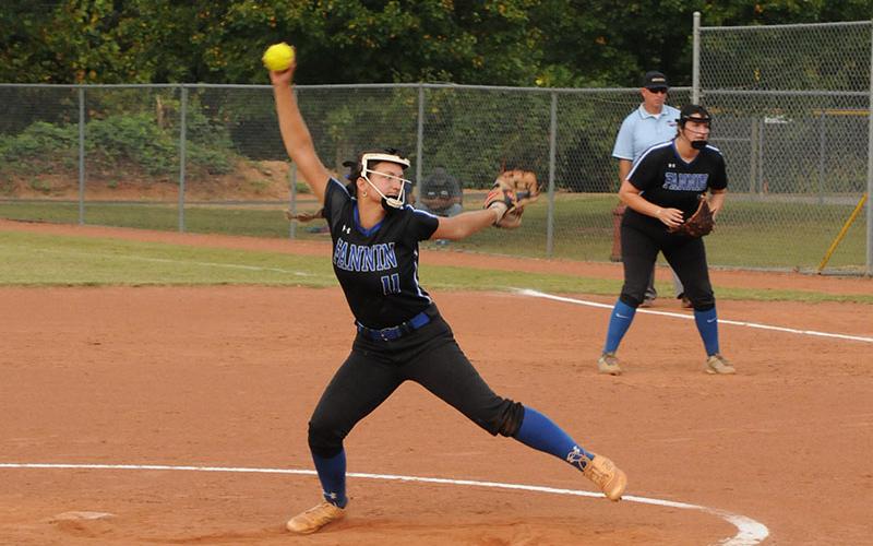 Aidyn Patterson (#11) had duties on the mount recently for the Fannin County Lady Rebels softball team. Patterson is a senior this year.