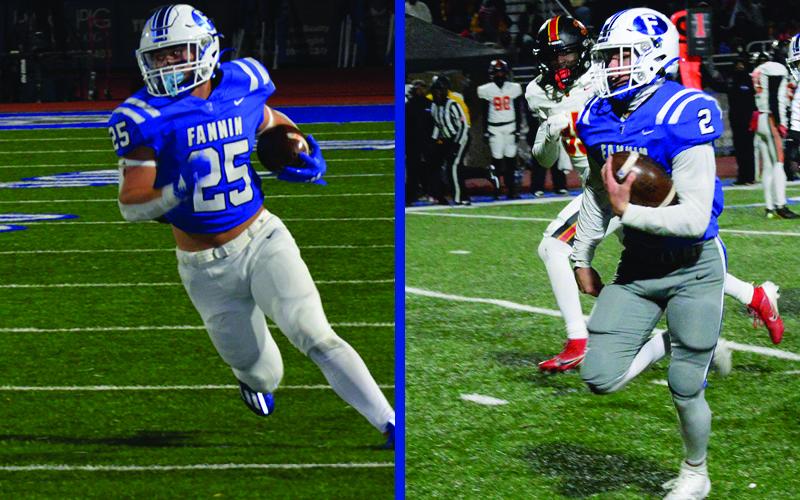 Carson Callihan, left, and Lawson Sullivan joined Head Coach Chad Cheatham in capturing top region football honors.