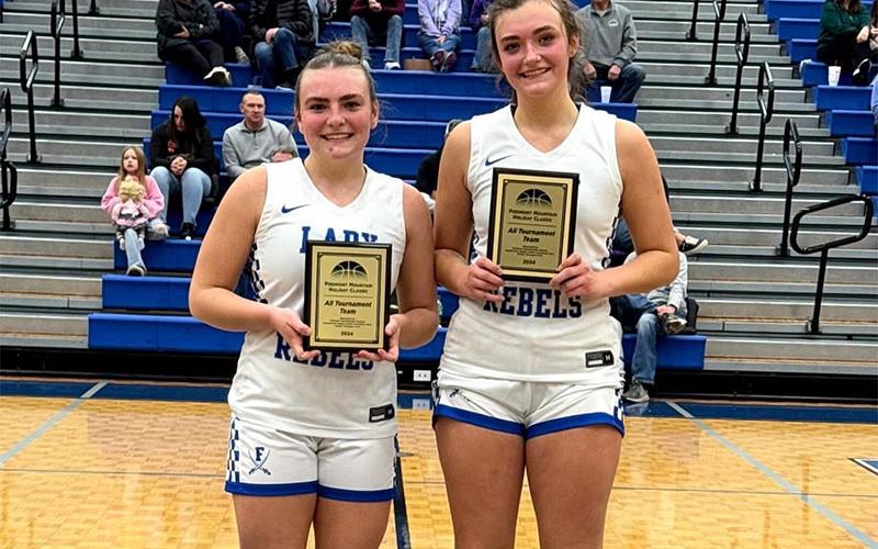 Lady Rebels Maggie Ledford, left, and Reese Lewis earned spots on the Piedmont Mountainside Holiday Classic All Tournament Team for their efforts on the way to the Fannin County High School championship.