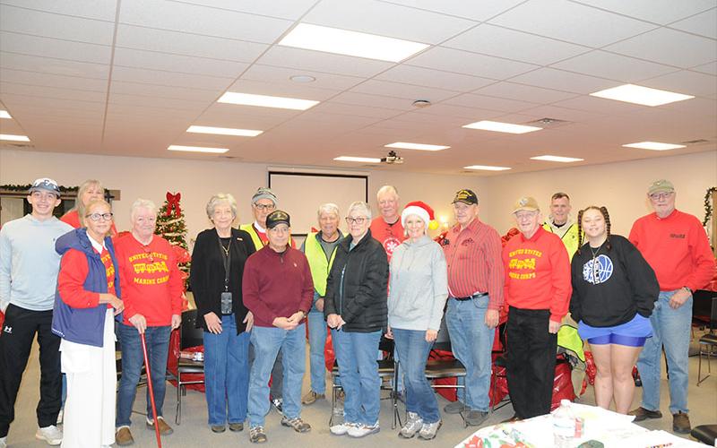 Fannin County Toys for Tots volunteers are shown during their Friday, December 20, distribution, from left, Heath Bradburn, Gale Mancuso, Shelia Leonard, Jody Guttridge, Linda Causey, Dick Evelyn, John DiRenzo, Joel Warner, Laurie Murphy, Wayne Murphy, Sandy Mote, Cecil Lee, Co-coordinator Jim Brumbelow, Will Kirchoffer, Fox Sharp and Co-coordinator Dale Greene.