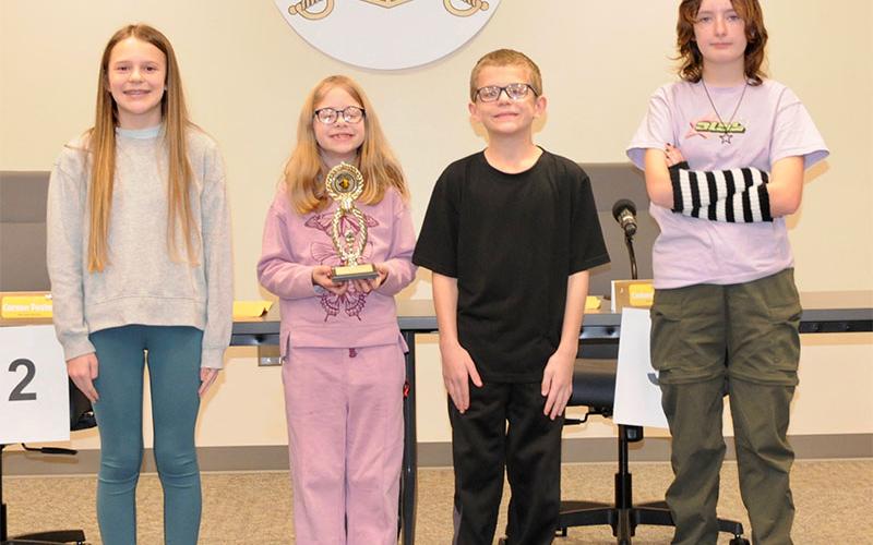 Fannin County School System’s Spelling Bee contestants are shown following the contest held Wednesday, January 8. The contestants are, from left, Brynlee Holt, Cadence Cheney, Carson Postell and Lillian Powell.
