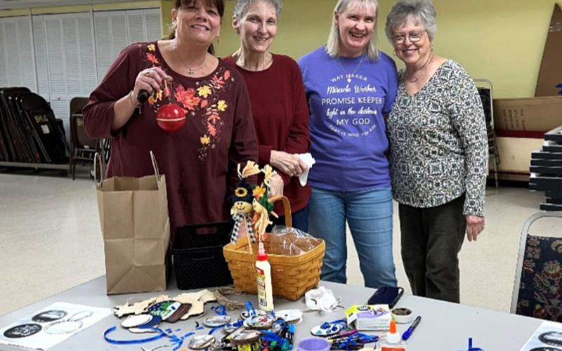 Shepard of the Hills Lutheran Church members helped make ornaments for the Hurricane Helene victims. Shown are, from left,  Suzanne Patterson, Debbie Curry, Shirley Frett and Eileen Rabon.