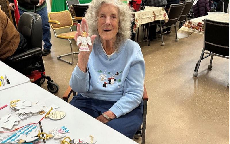 Betty Caldwell, age 91, helped make ornaments at the Fannin County Senior Center for the victims of Hurricane Helene. The ornaments were delivered December 5.