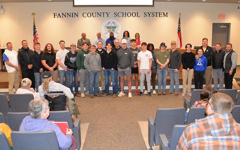 These members of the Fannin County Rebels football team and coaches attended the Thursday, February 13, Board of Education meeting where they were recognized for their many accomplishments this past season.