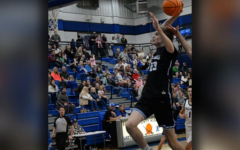 Fannin County Rebel Kolton Kaylor lines up for a dunk against visiting Gordon Lee High School Friday night. Kaylor, who is only a sophomore, scored 14 points in the Rebels’ Senior Night victory.