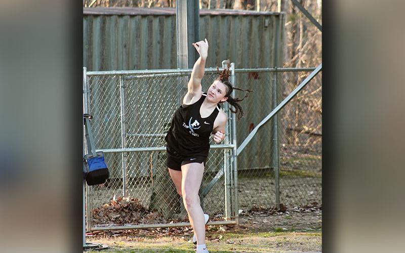 Presley Daves is shown at the recent track and field meet. Daves placed third in the shot put with a personal best record.