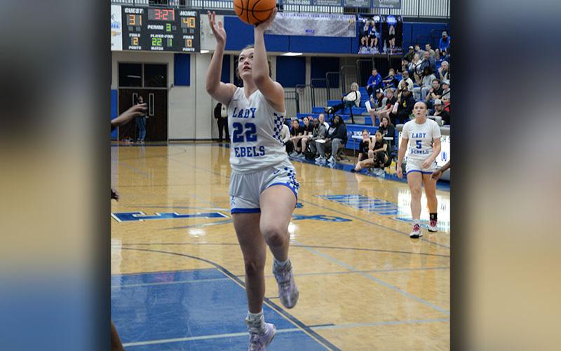 Reese Lewis, shown against Heard County in the Elite Eight game, led the Lady Rebels in the Final Four contest with 23 points and 11 rebounds.