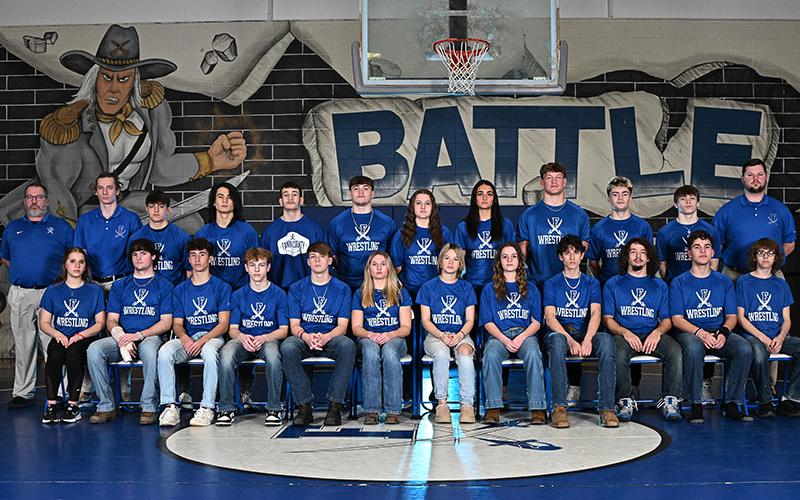 The Fannin County High School wrestling team wrapped up their season. The team, from left, Manager Shianne Baker, Wyatt Redlhammer, Conrad Head, Bentlee Jackson, Copland Thomas, Venice Oliver, Mikayla Holloway, Mackenzie Duvall, Alex Cruse, MJ Summers, Carson Heinrich-Towle and Dalton Stiles; back row, Head Coach David Henson, Coach Dawson King, Braylin Merrell, Ethan Sasaki, Jason McDaniel, Noah Thompson, Bridgett Allen, Emma Shaw, Cooper Born, Landon Poole, Logan Thompson and Coach Ryan Pearce.