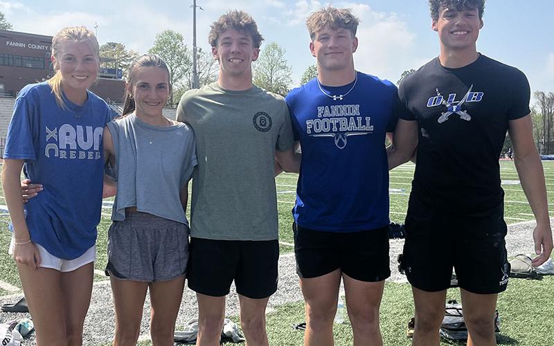 Members of the Fannin County High School track and field teams who placed at the Creekview Last Chance Meet included, from left, Linsdey Holloway, Karli Sams, Braden Taylor, Cooper Born and Luke Holsonback.