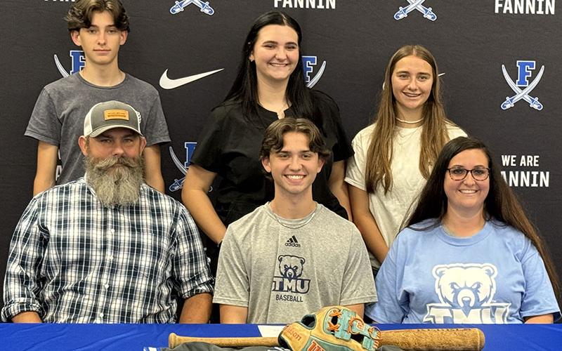 Bristol Hughes has signed a letter of intent to play baseball at Truett McConnell University. Shown during a signing ceremony are, from left, front, John Hughes, Hughes, and Brooke Hughes; and back, Reece Hughes, Cabella Hughes and Alaina Hughes.