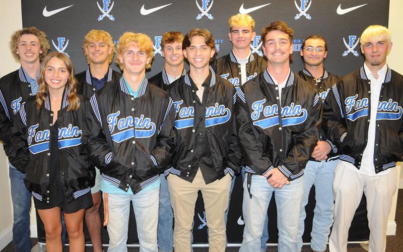 Fannin County High School Rebel baseball players were honored for their accomplishments this season and received awards at a Friday, May 16 banquet. Wearing their new letter jackets are, from left, front, Brayden Whitener, Kaden Davis, Bristol Hughes, Mason McDaniel, and Gavin Davis; and, back Elijah Weaver, Tucker Dockery, Carson Callihan, Paul Stroemer Jr., and Colton Gray.