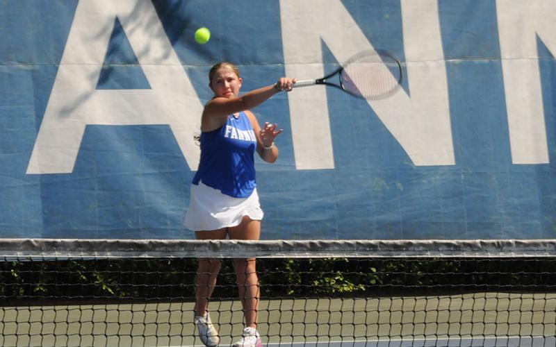 Lady Rebel Izzie Jabaley gets in a hit at an April 30 tennis match at Fannin County High School.