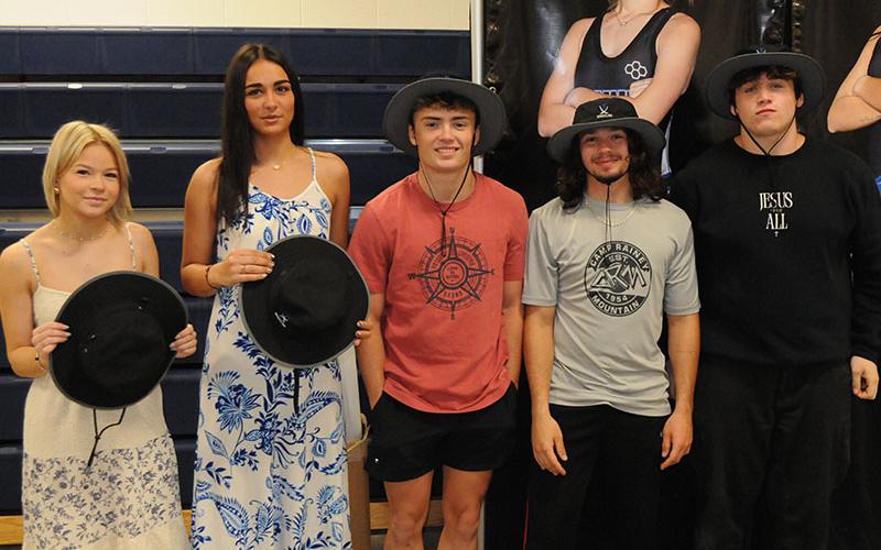 Fannin Rebels wrestling team seniors receive Senior Legacy awards April 28. From left, Mikayla Holloway, Emma Shaw, Landon Poole, MJ Summers and Noah Thompson.