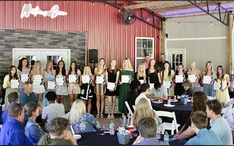 These members of the Fannin County High School Lady Rebels Track &amp; Field team were honored for maintaining a 3.5 grade point average or higher. Accepting their certificates at the team’s recent banquet were, from left, Katelyn Clark, Presley Daves, Lindsey Holloway, Adia Galloway, Sydney German, Sadie Patton, Venice Oliver, Caylee Gaddis, Airianna Galloway, Natalie Herendon, Annaleigh Cheatham, Lana Hicks, Toccoa Hampton, Sydney Ford, Kensley Pickelsimer, Ava Acker, and Karli Sams.