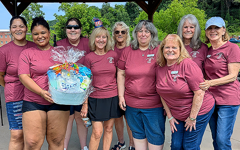 Fannin County Barking Buddies sponsored a free microchipping event at Toccoa River Park June 28. Members volunteered at the event and gave out free gift bags to guests. Volunteers who helped included, from left, Christina Nnaji, Emma Chambers, Debi Holcomb, Donna Turek, Marge Heald, Tina LaCombe, Meri Taylor, Donna McWilliams, and Sandy Taylor.