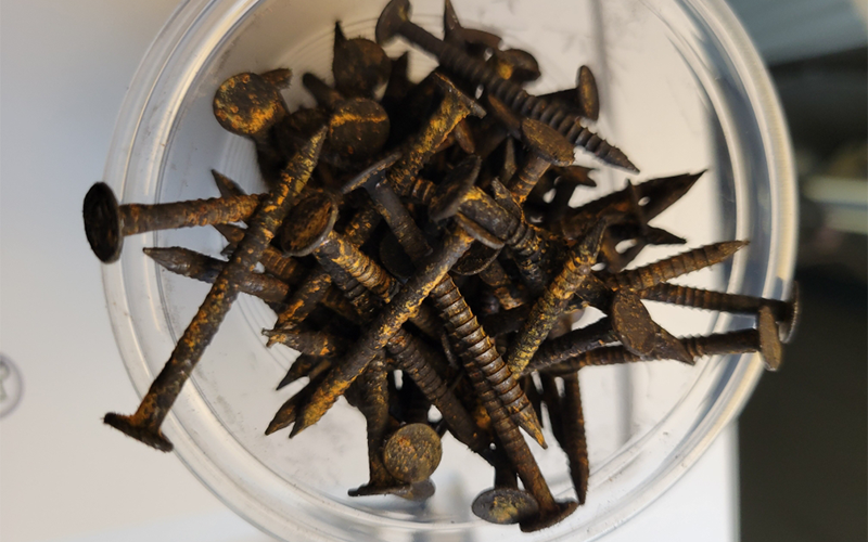 These were only a few of the nails/screws picked up earlier this month from the Blue Ridge Police Department parking area just off Church Street. They were scattered there around noon the same day.
