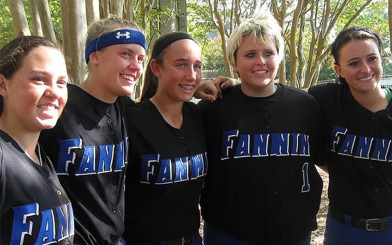 Alexis Collis O’Neal, far right, is shown with team members of the Fannin County High School Lady Rebels softball team.