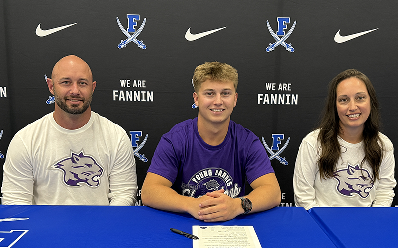 Carson Callihan has made known his intentions to play baseball for Young Harris College by signing his Letter of Intent. Shown celebrating the signing are, from left, Nathan Callihan, Carson Callihan and Katy Callihan.