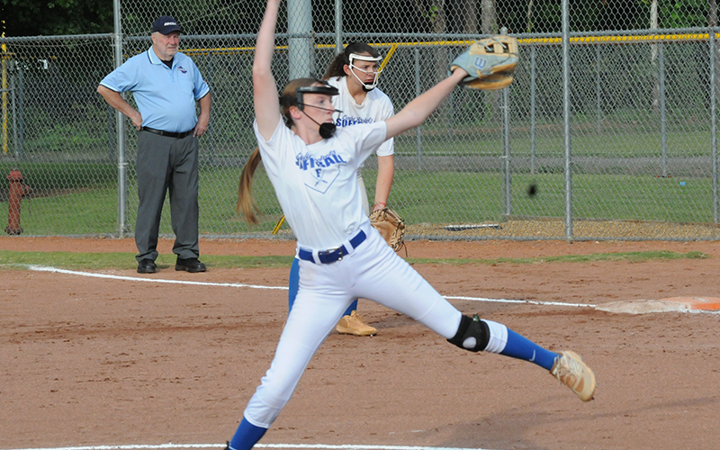 Kylie Breeden aims to throw a strike for the Fannin County Lady Rebels.
