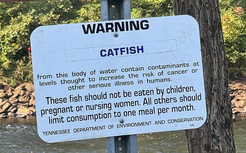 This warning at the rafting take out on the Ocoee River caused concern. According to TDEC, it reflects conditions in the Parksville reservoir.