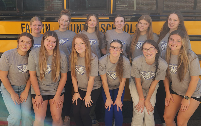 The Fannin County High School volleyball team finished it’s 2025 season with an appearance in the Elite Eight. They played Bremen and lost in three sets. Pictured is this years team as they prepared to leave for the final matches, from left, front, Shannon Powell, Maya Butler, Amberly Patterson, Maddie Partin, Karleigh Hurd, Maggie ledford; back, Kendall Clore, Karis Hurd, Keslie Kea Taber Pass, Audrey Veal, and Adelyn Barnes.