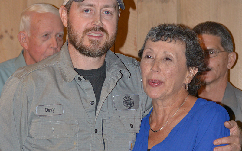 Davy Ensley and Nancy Godfrey are shown during Godfrey’s retirement reception at Tooney’s Friday, October 24.