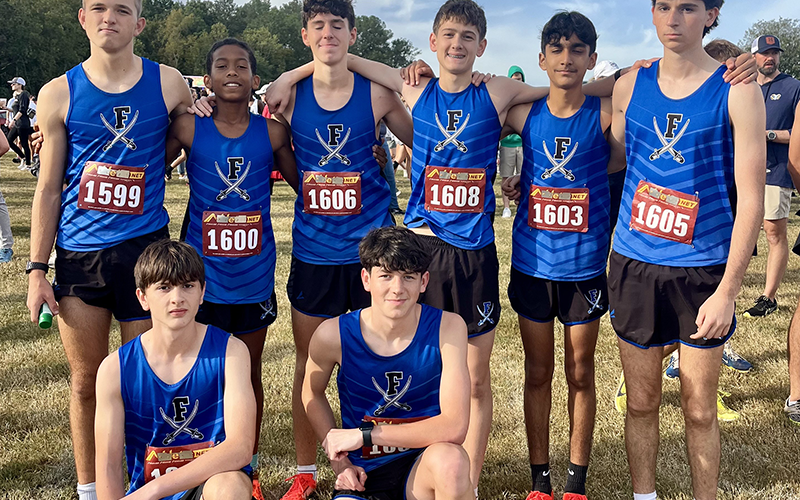 The boys cross country team of, from left, standing, Rylin Davis, Jamari Dunn, Henry Schueneman, Kyler Wilson, Jainil Patel and Winn Rickenbaker; and, kneeling, Mitchell Martin and Gabe Pirkle shined for Fannin County in cross country competition Saturday.