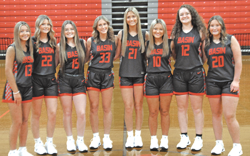 The 2025-26 Copper Basin High School girls basketball team is working to build on it historical 2024-25 season. Pictured are team members, from left, Maleah Deal, Addison Hyatt, Riley Akens, Cora Kimsey, Alexis Hyatt, Kendra Deal, Kloie Ballew, and Kinsley Ross.