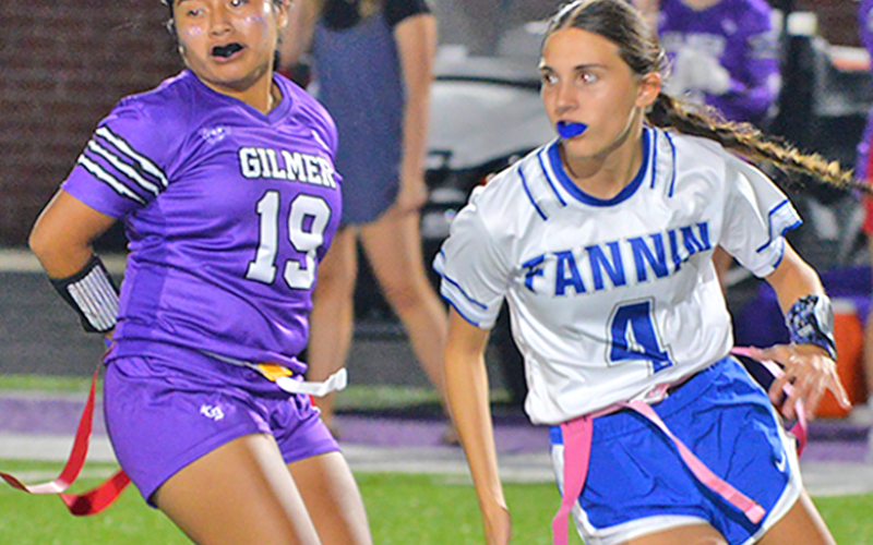Fannin high flag footballer senior Karli Sams (#4) makes a move around her opponent in recent action.