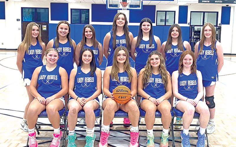 The 2025 Fannin County High School varsity girls basketball team includes, from left, front, Izzie Jabaley, Avi Ethington, Reese Lewis, Maggie Ledford, Albany Cole; back, Aubree Franklin, Vera Grace Price, Braylee Davenport, Brooklyn Owenby, Toccoa Hampton, Ellie Hampton, and Kylie Breeden.