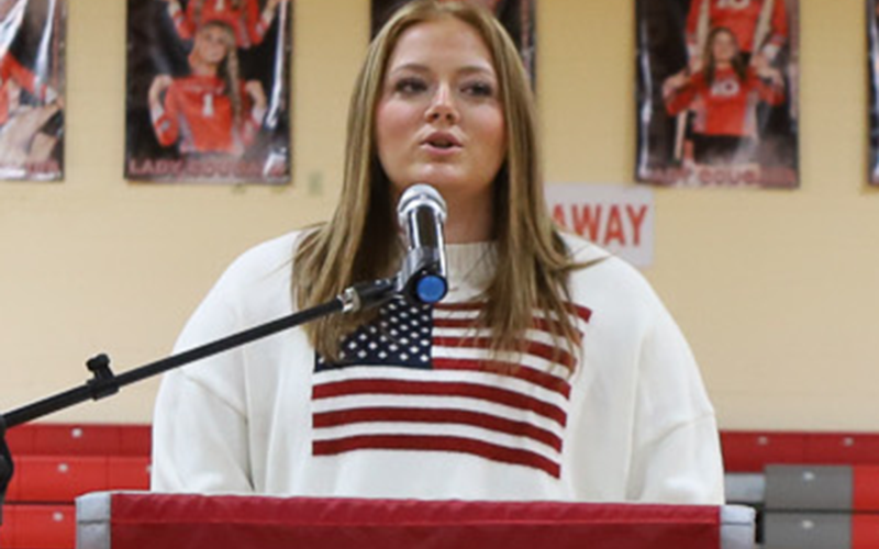 Claire Ledford speaks during Copper Basin High School’s Veterans Day program.
