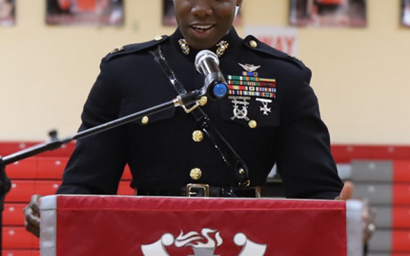 Retired Captain Donovan Holloway Jr., was the guest speaker for Copper Basin High School’s Veterans Day program November 11.