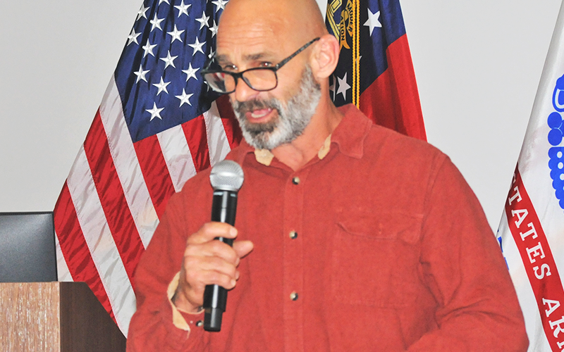 Retiring Fannin County Firefighter Jason Turner was honored at the department’s annual Christmas dinner and said a few words about his career.