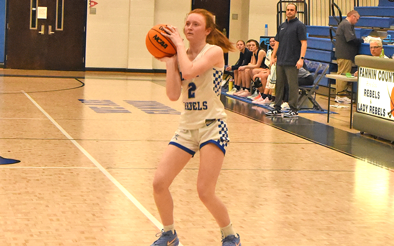 Fannin County Lady Rebel Albany Cole lines up for three points against Gordon Lee at home Tuesday, January 6.  Cole was the leading scorer that day with 14 total points, including three, three-point shots in the final quarter.