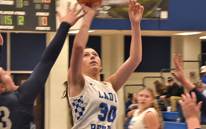 Avi Ethington puts up two points in action earlier this year for Fannin County’s Lady Rebels.
