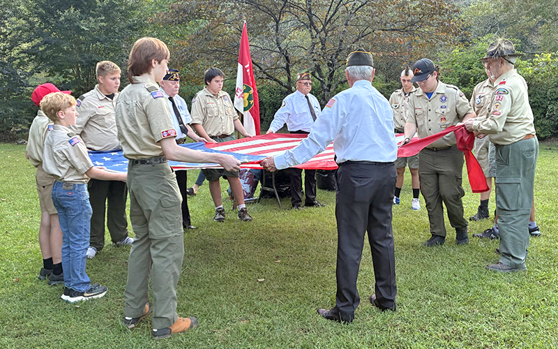 Members of Troop 32 join with Fannin County veterans organizations every year for a flag retirement ceremony at Ron Henry Horseshoe Bend Park.