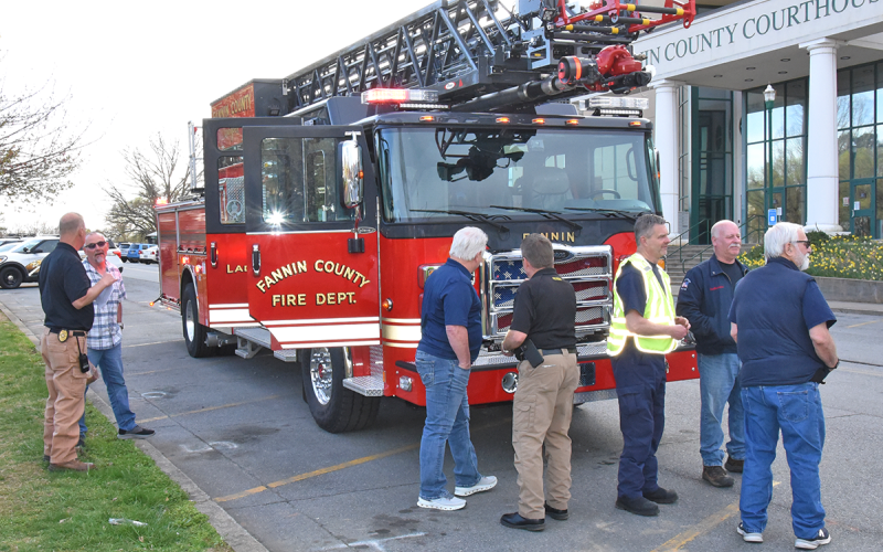 Fannin County officials joined with several citizens to get a first hand look at the county fire department’s new ladder truck.