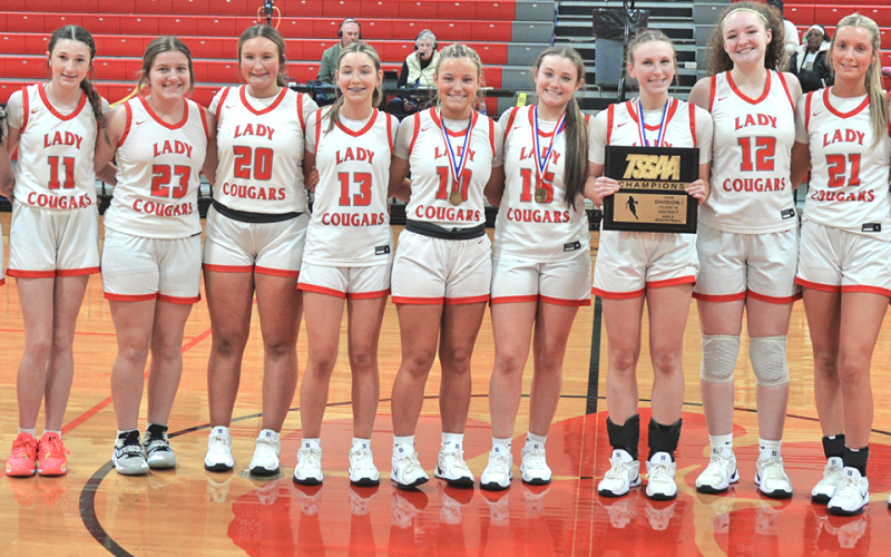 News Observer Photo/Jason Queen The Copper Basin High School girls basketball team has captured the District 5A championship for the third year in a row. Pictured are team members, from left, Laney Scoggins, Kallie Mosley, Madden Beach, Kinsley Ross, Maleah Deal, Kendra Deal, Riley Akens, Cora Kimsey, Kloie Ballew, Alexis Hyatt and Addison Hyatt.