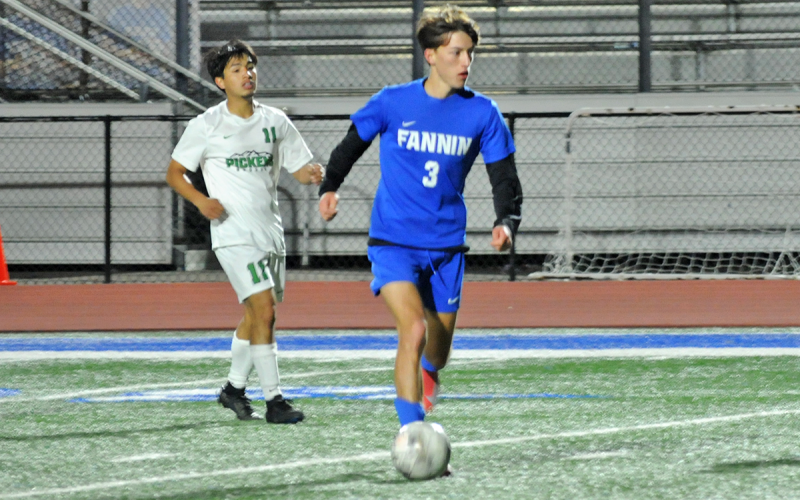 Fannin County High School’s Matthew Ponton (#3) scores one of his four goals in Fannin’s dominating win over Pickens County March 12.