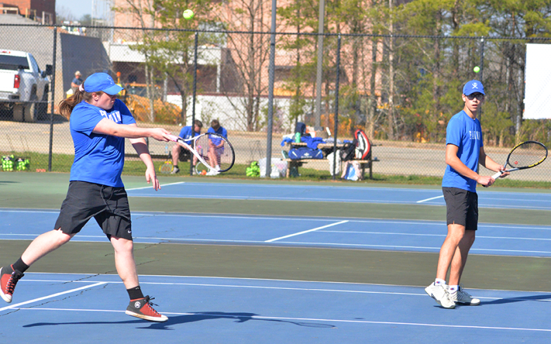 News Observer Photo/Jason Queen Fannin County High School’s Madden Deeter, shown, and Austin Prieto won their match against Gordon Central March 19.