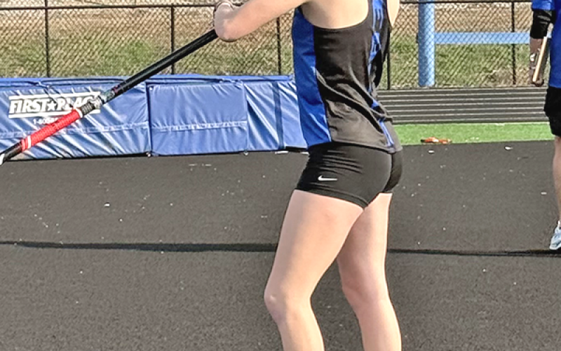 Adia Galloway prepares for a pole vault attempt at the Model Six Land Spectacular where she finished second.