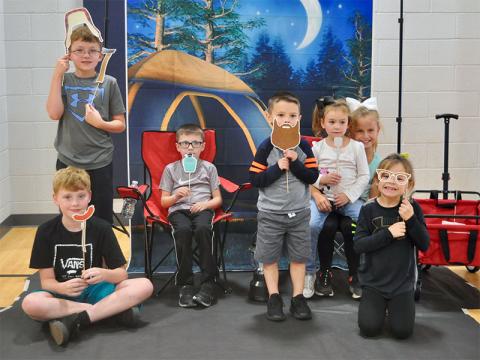 East Fannin Elementary School students gathered at the school for a camping themed literacy night Wednesday, October 16. Shown are Eric Carter, Ashton Carter, Vera Grace Price, Sophie Price, Xander Sparks, Harper Newton and Henry Newton.