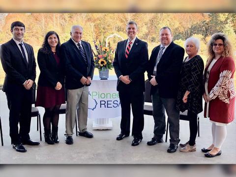 Retired Fannin County School System Superintendent Morgan Arp was named the school system’s 2019 “Pioneer in Education” at Pioneer RESA’s Pioneers in Education awards ceremony Friday, November 1. Shown are, from left, Arp’s children Thomas Arp and Christie Gribble, Arp, Superintendent Dr. Michael Gwatney, Assistant Superintendent Robert Ensley, Deputy Superintendent Betsy Hyde and Administrative Assistant Denise Messer.