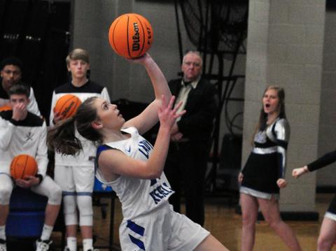 Lady Rebel Abby Ledford goes up for a layup during Fannin County’s win over East Hall Tuesday, December 17.