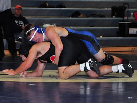 Fannin Rebel Thomas Mercer works his opponent in recent action for the Fannin County Rebels wrestling team.