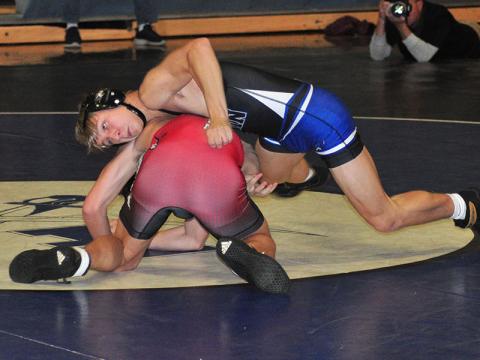 Rebel Landon Galloway works his oppenent in recent action for the Fannin County High School wrestling team. The Rebels are now 18-4 on the year.