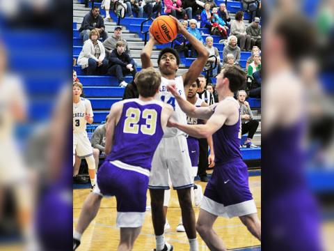 Fannin Rebel Jalen Ingram goes up for a two-point basket in recent action for the Fannin County Rebels basketball team.